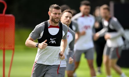 James Milner in training for Liverpool