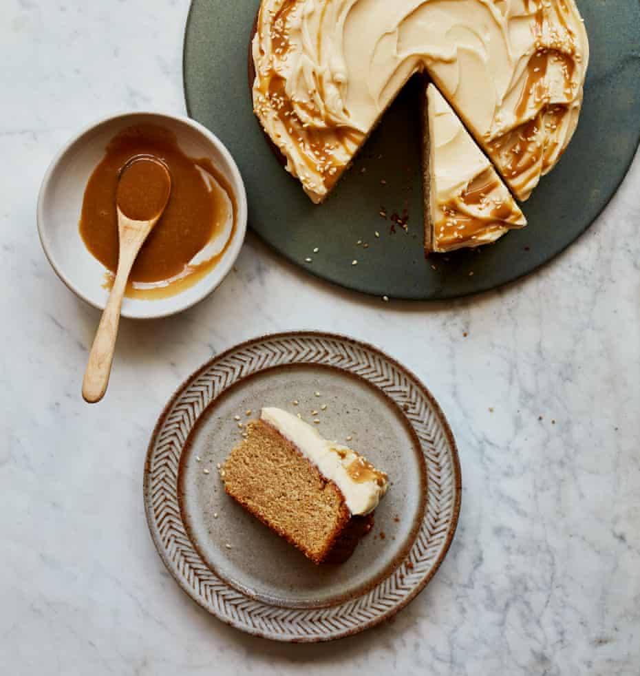 Benjamina Ebuehi’s tahini cake with coffee caramel.