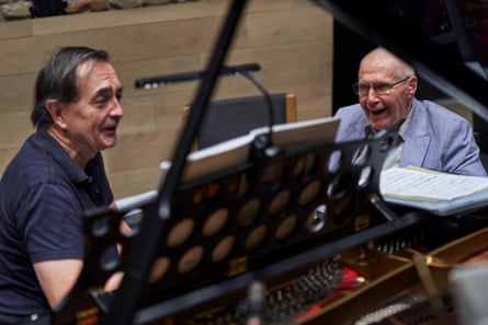 Pierre-Laurent Aimard (left) and György Kurtág, during the recording sessions.