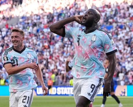 Romelu Lukaku celebrates his team’s fourth goal against the US