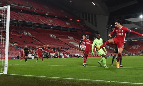 Curtis Jones cleverly volleys in Liverpool’s winner against Ajax with the outside of his boot to seal Champions League progress for Jürgen Klopp’s side.