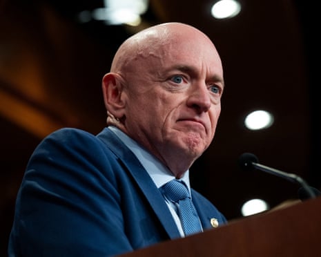 Mark Kelly speaks at a press conference ahead of Donald Trump’s upcoming State of the Union speech on Capitol Hill, 24 February 2026.
