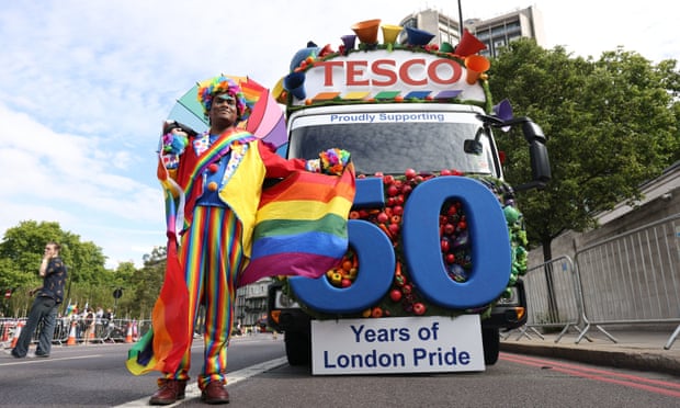 Mohammed Nazir from London, in front of a Tesco float ahead of the Pride in London parade