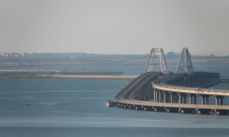 The Crimean bridge connecting the Russian mainland with the Crimean peninsula across the Kerch Strait.