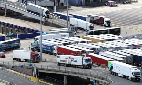 Lorries arriving at the port of Dover in Kent.