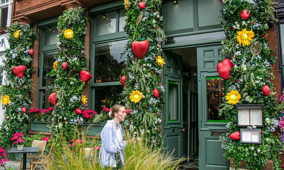 The Ivy restaurant in Wimbledon Village is decorated with tennis themes on the eve of the championships this year.