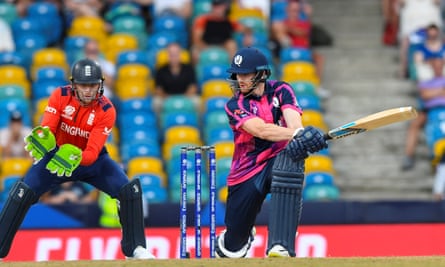 Michael Jones hits a shot for Scotland against England