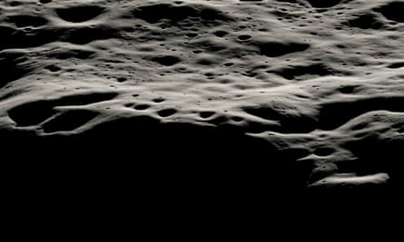 A data visualisation of the dry, slightly undulating lunar surface with craters