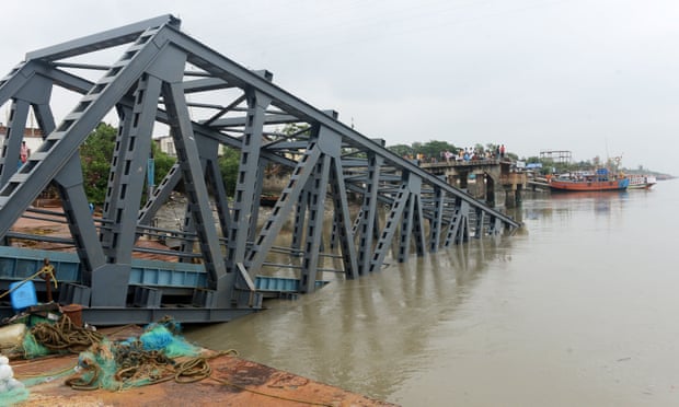 A collapsed jetty is pictured in Hatania Doania river after Cyclone Bulbul hit the eastern state of West Bengal, India.