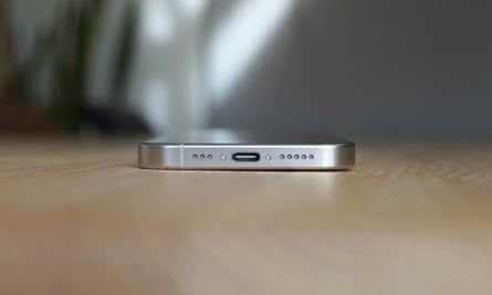 The USB-C port in an iPhone 15 Pro.