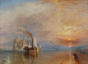 Um navio fantasma pálido puxado por um barco a vapor de metal ... O Temeraire Lutador.