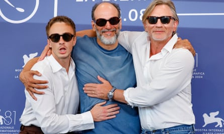 Drew Starkey, Luca Guadagnino and Daniel Craig at the Queer photocall.