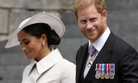 The Duke and Duchess of Sussex, after attending a service of thanksgiving for the reign of Queen Elizabeth II at St Paul's Cathedral in June.