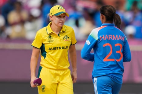 Women’s Cricket World Cup: Australia v India 2 Australia's captain Alyssa Healy and India's captain Harmanpreet Kaur walk past each other after the coin toss.