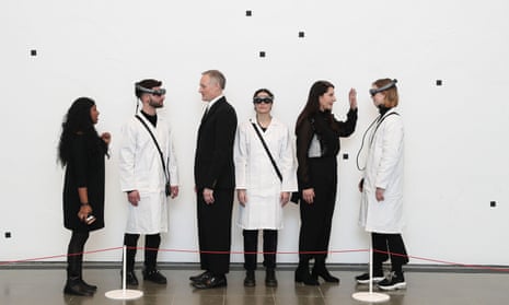 She was never really there … Marina Abramović (second right) poses ahead of her exhibition.