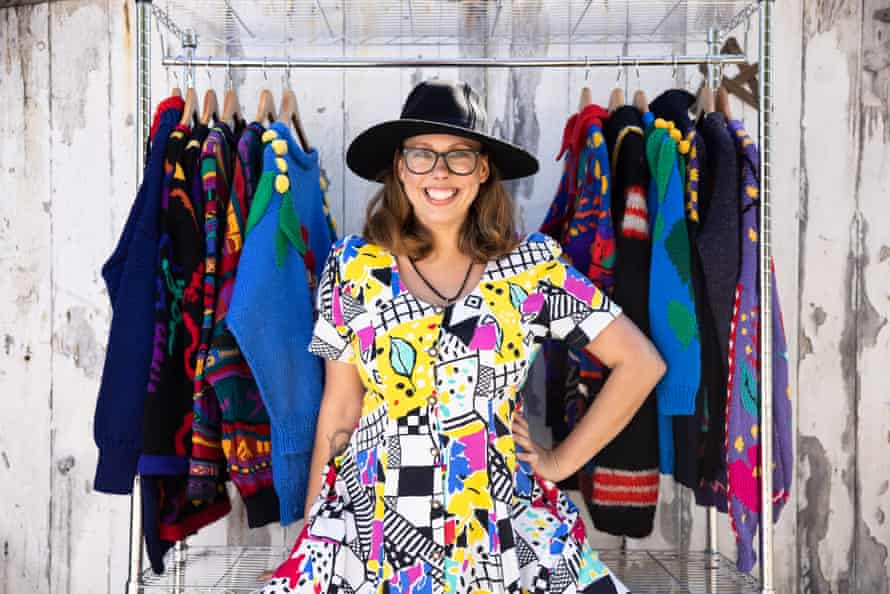 Bec Grant, who sources vintage sweaters by Jenny Key, alongside other loud jumpers, and sells them via her online store Retro Colour Pop.