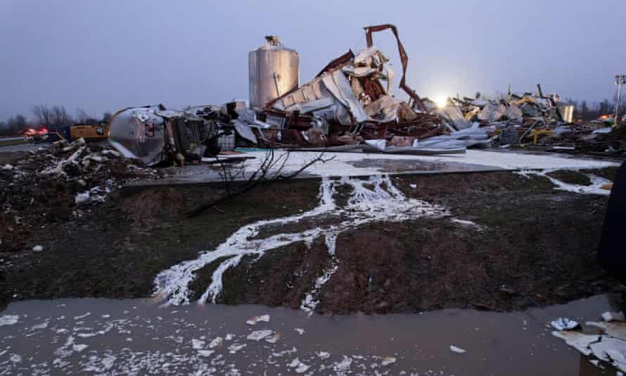 The dried wax is seen among the rubble of the Mayfield Consumer Products candle factory in Mayfield, Ky. On December 17, 2021.