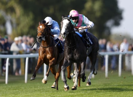 Nightwalker ridden by Ryan Moore (right) on their way to winning the Future Stayers Maiden Stakes at Great Yarmouth in September.