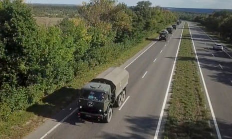 Russian army vehicles in the Kharkiv region after the breakthrough of Ukrainian troops in Kupiansk.
