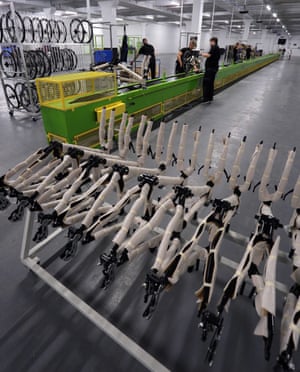 Bike frames at the factory