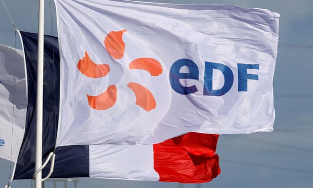 A flag with the EDF logo flies next to the power plant in Bouchain