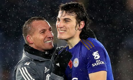 Whilst Leicester City manager Brendan Rodgers (left) and Caglar Soyuncu look rather please with the result.