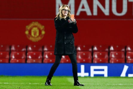Julia Roberts on the pitch at Manchester United after their game against West Ham in November 2016.