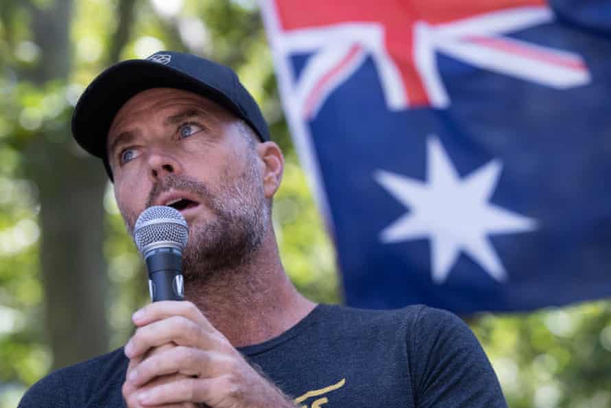 Pete Evans is seen at an anti-vaccination rally at Hyde Park on February 20, 2021 in Sydney, Australia.