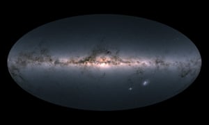Gaiaâ€™s all-sky view of our Milky Way galaxy and neighbouring galaxies, based on measurements of nearly 1.7 billion stars.