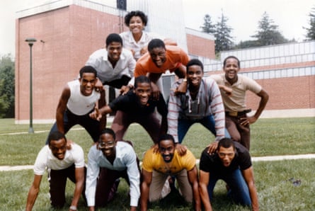 Students form human pyramid