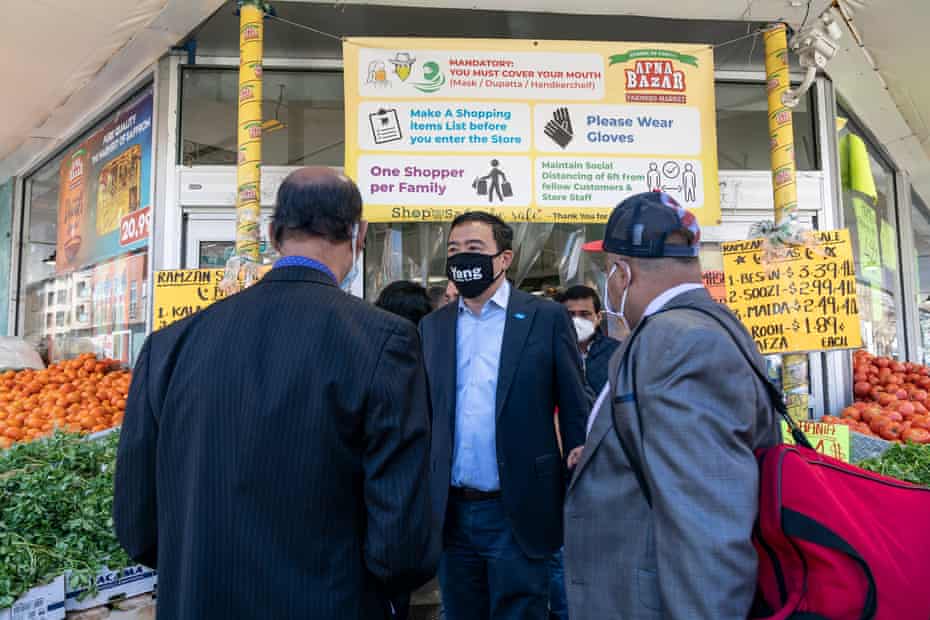 Mayoral candidate Andrew Yang visits Muslims owned businesses on the first day of Ramadan in Jackson Heights area of Queens.