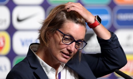 Corinne Diacre pictured after France were beaten by Germany in last summer’s Euro semi-finals.