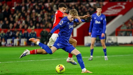 Everton James Garner fires home to open the scoring at Nottingham Forest.