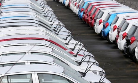 Hundreds of new cars parked up for import and export at Grimsby docks.