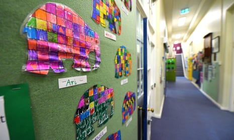 Student’s art is seen on a wall at a Primary School in Melbourne’s inner north