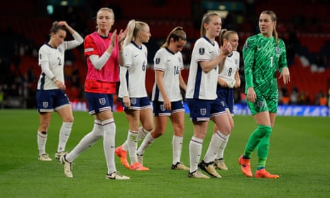 England players applaud supporters following the Euro 2025 qualifying draw with Sweden.