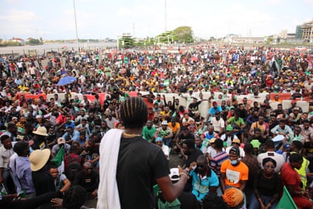 A large crowd of people in Lagos city.