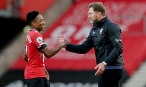 Southampton manager Ralph Hasenhüttl congratulates Kyle Walker-Peters after the Premier League match against Everton in October.