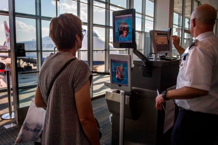 A facial recognition verification system in Dulles international airport, Virginia.