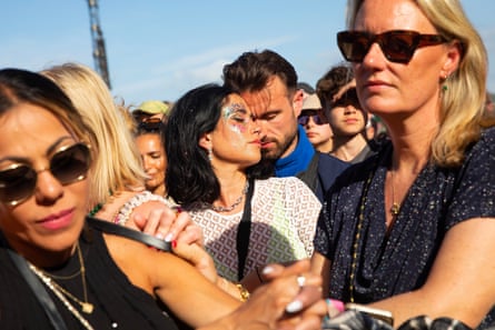 People embrace during the seven-minute silence.