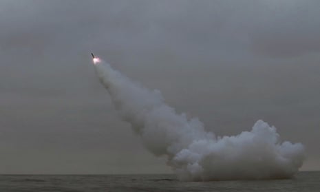 A general view as North Korea fired two missiles from a submarine