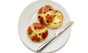 Felicity Cloakeâ€™s hot cross buns with butter. 