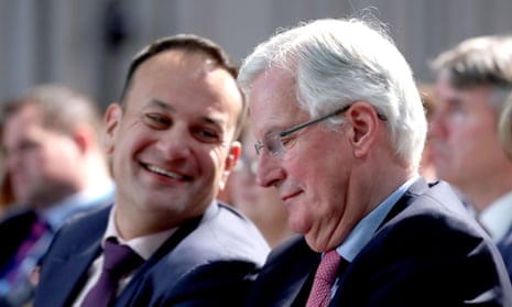 Leo Varadkar (left) and Michel Barnier during a press conference at Dundalk Institute of Technology.