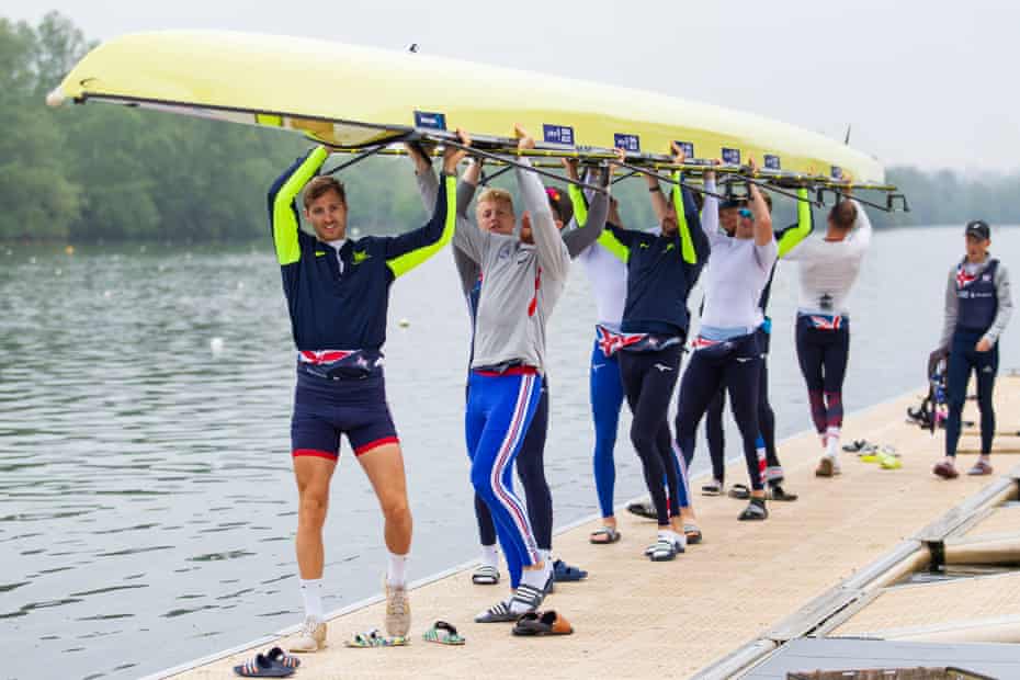 The GB men’s eight – the event that yielded a bronze at the Tokyo Olympics – training at the Redgrave Pinsent rowing lake in Oxfordshire.