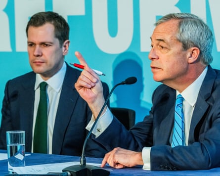 Robert Jenrick and Nigel Farage at a press conference