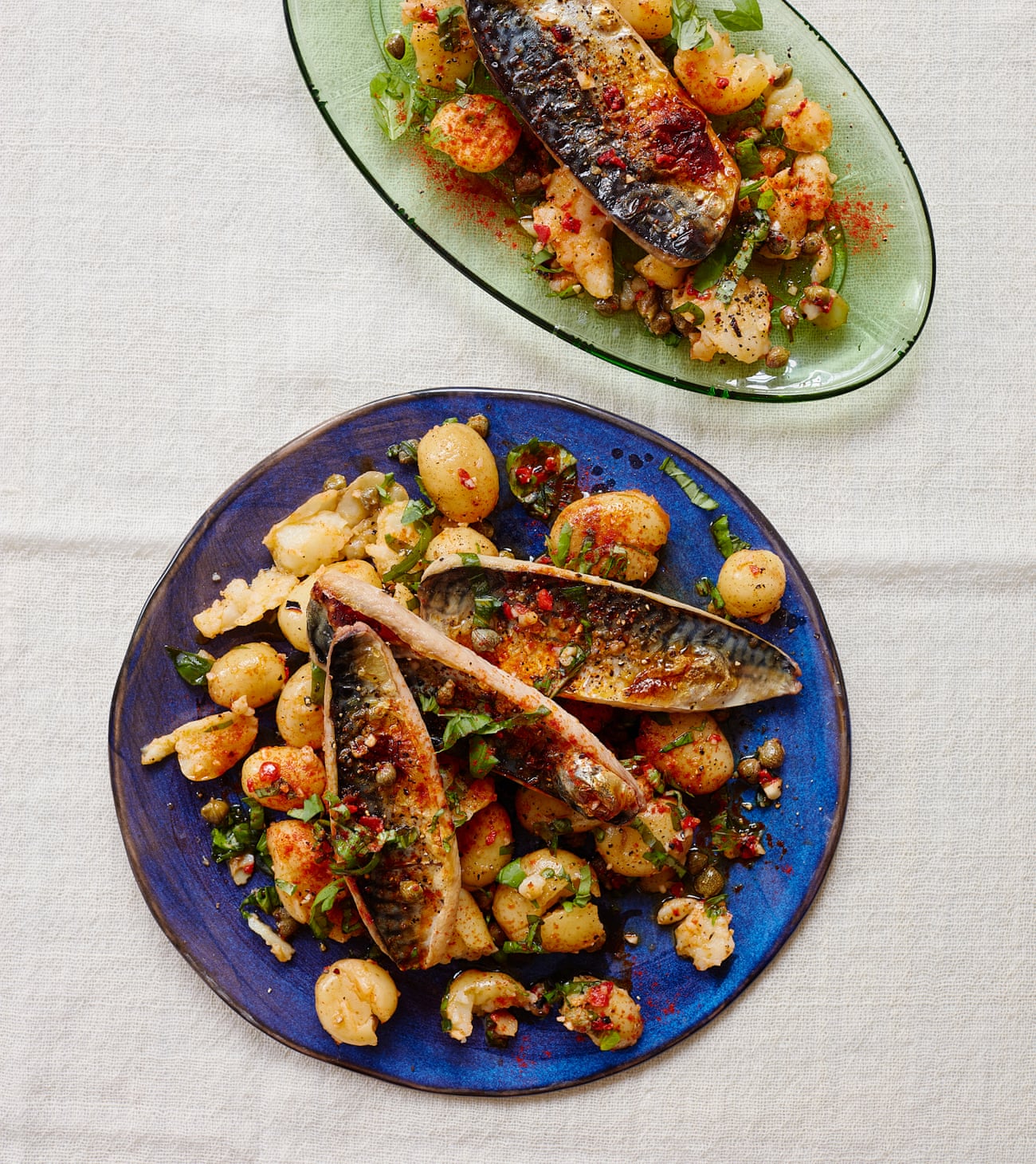 Thomasina Miers' chargrilled mackerel with a a warm new potato, lemon and caper salad.