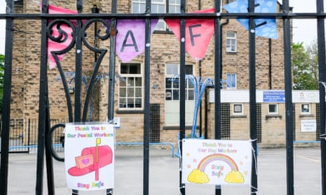Messages of support for key workers on display outside a primary school in Sheffield