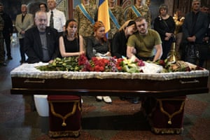 Relatives, friends and comrades of the Ukrainian soldier Eduardo Trepilchenko, who was killed on the eastern front while fighting against Russia, attending his funeral at St Michael’s Cathedral, Kyiv, on 25 May 2022
