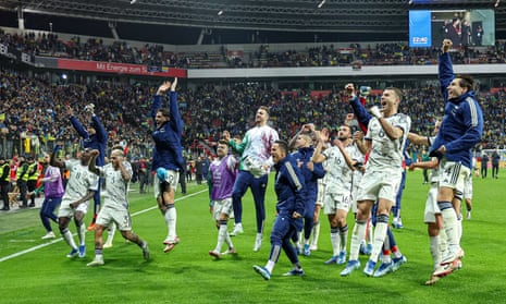 Italy’s players celebrate qualification for Euro 2024 in Leverkusen