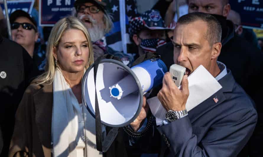 Former campaign adviser to Donald Trump, Corey Lewandowski (R) and former Florida attorney general Pam Bondi speak to the media about a court order giving the Trump campaign access to observe vote counting operations in Philadelphia, Pennsylvania.